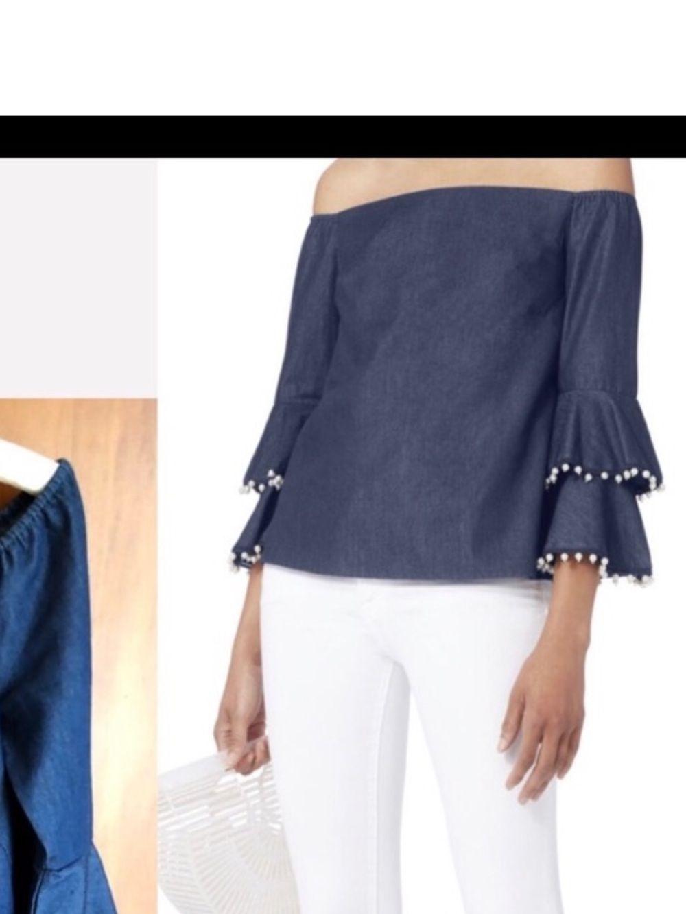 intermix Soft blue Jean material off the shoulder sexy top